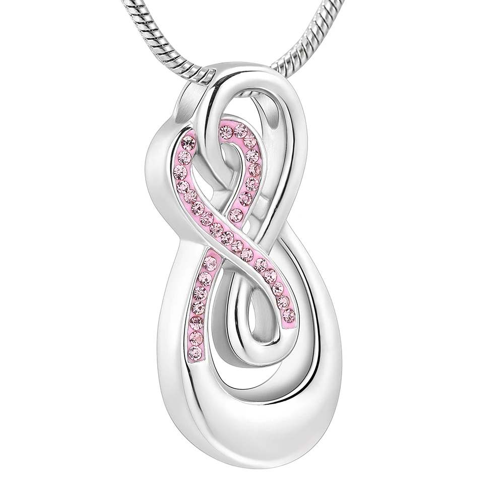 High Polished 316L Stainless Steel Cremation Pendant Necklace Infinity Breast Cancer Charity Memorial Pendant Jewelry