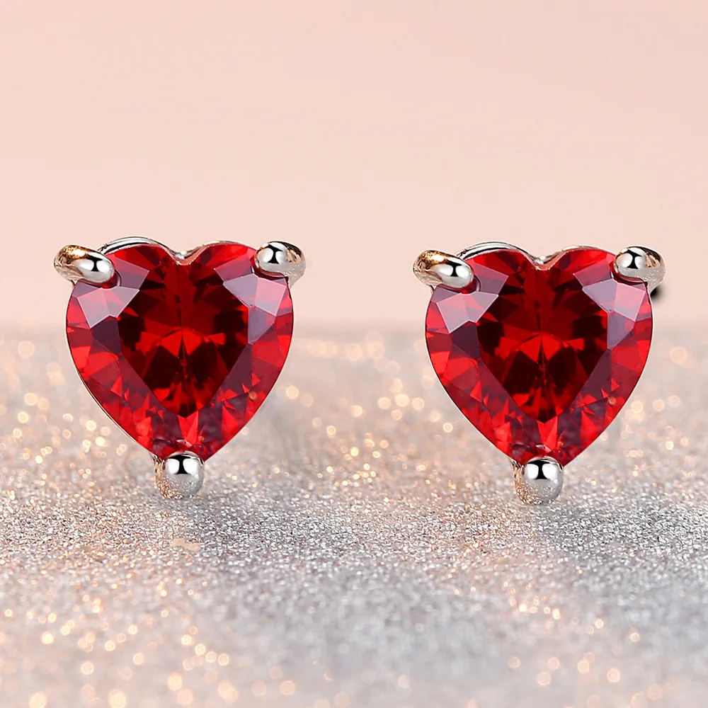 Di modo d\'argento del cuore di colore bianco rosso viola AAA zircone della vite prigioniera orecchini regalo di San Valentino gioielli per le donne