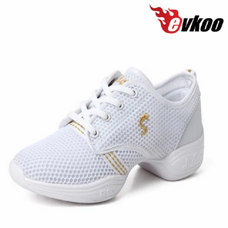 Evkoodance Women Dancing Sport Shoes Hip Hop white Breathable US4-8 soft outsole comfortable flexible Jazz Dance Sneakers J-003