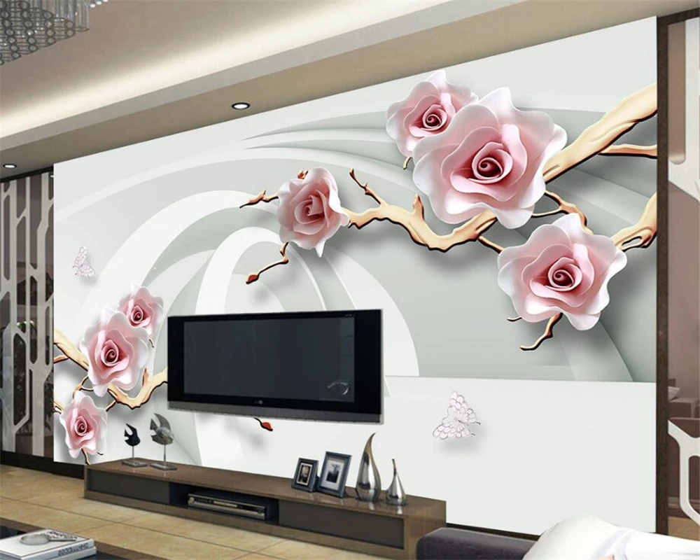 

Beibehang Nordic minimalist roses 3D stereo murals TV background wall living room bedroom TV background wallpaper for walls 3 d