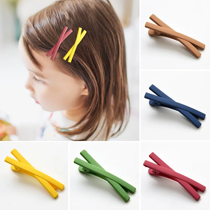 2 Pcs Hair Pins Korean Style Macaron Cross Hair Clip Candy Color Matte Hair Clips Cute Bangs Styling Hair Accessories Hairclips