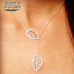 New Double Leaves Women Clavicle Necklace Silver Color Leaf Pendants Necklaces Collares Fashion Jewelry bijoux femme