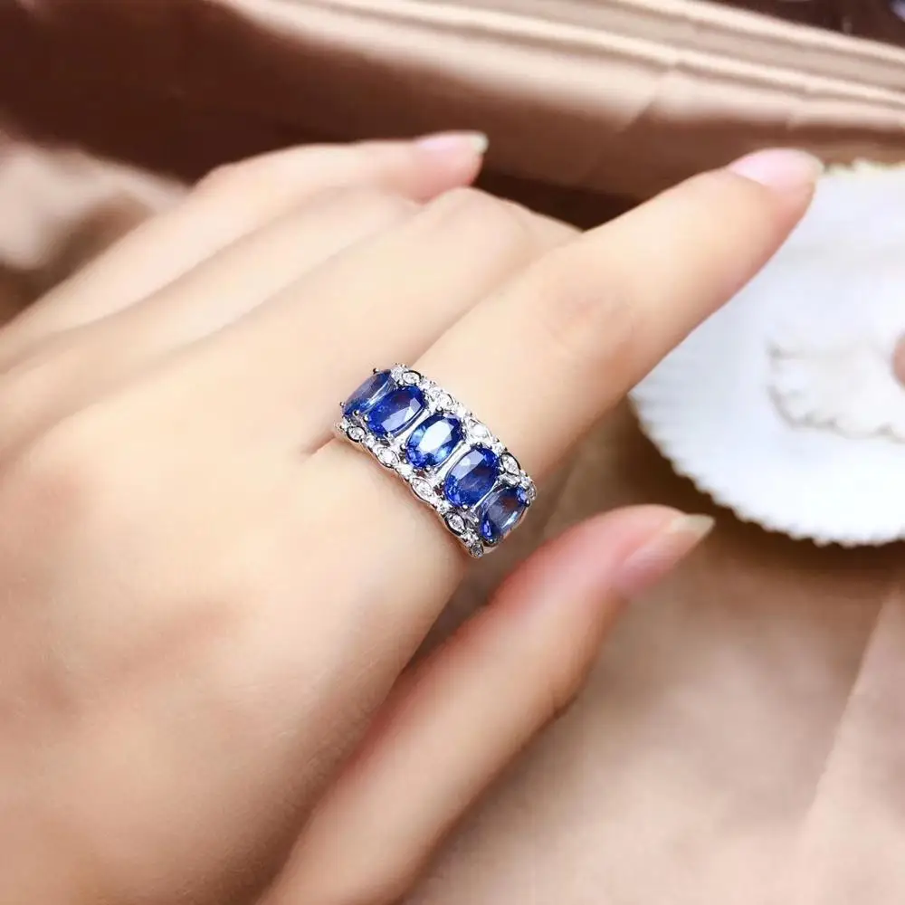 

Fashion Ocean Blue Sapphire Ring For Women Jewelry Certified Natural Gem Real 925 Silver Many Gem Pieces Boy Gift Birthstone