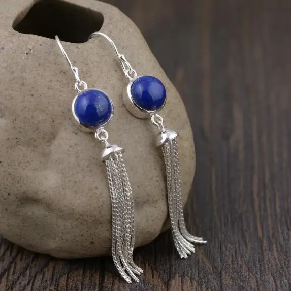 

925 Silver Lapis Lazuli Earrings Pure Silver Bohemia Earrings Lady Charming Earrings