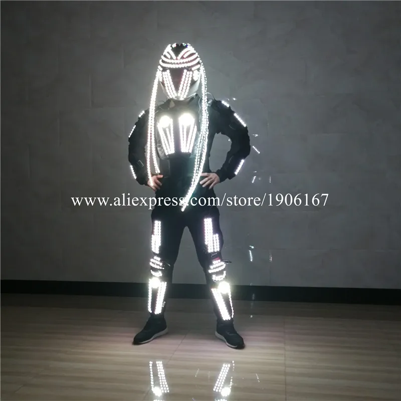 RGB Color LED Growing Robot Suit Costume Men LED Luminous Flashing Clothing Dance Wear For Night Clubs Party Event Bar Supplies