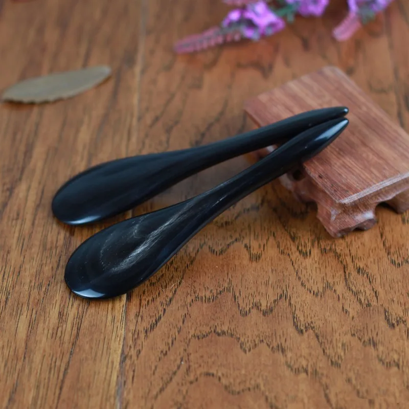 Gua Sha – plaque de massage en corne de buffle noire naturelle, bâton de massage d'acupuncture, outil de beauté pour le visage et les membres