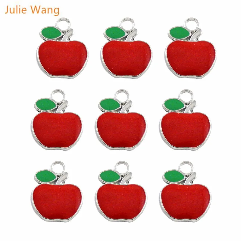 

Julie Wang 40pcs Cute Apple Shape Alloy Enamel Pendant Charms For New Year Necklace Bracelet Making Jewelry Findings Accessories