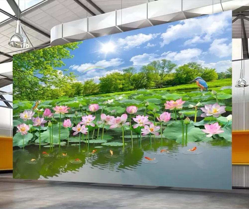 

Custom 3D mural wallpaper lotus pond natural scenery lotus landscape painting living room background wall