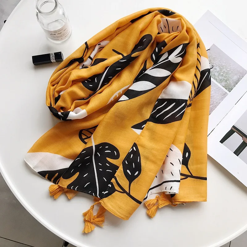 2019 Newest Women Foliage Print Cotton Tassel Scarves And Shawls Leaf Beach Wrap Hijab Scarf Wholesale 10pcs/lot Free Shipping