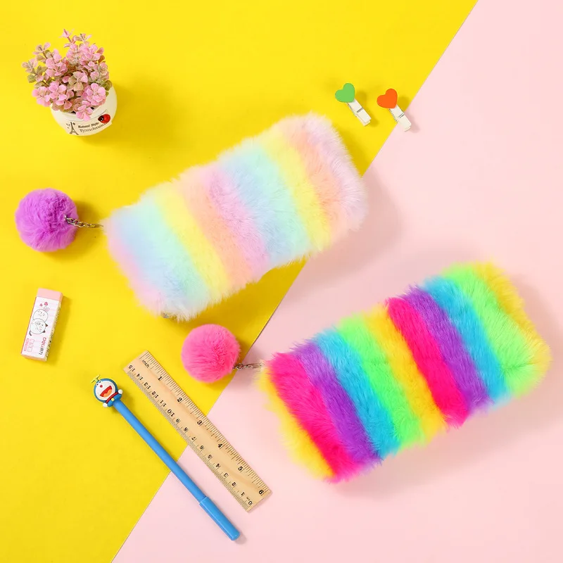 Plush Pencil Case Trousse Crayon Pennen Etui Scolaire Stylo School trousse Laser Hairball For Girls Estuches Para El Colegio