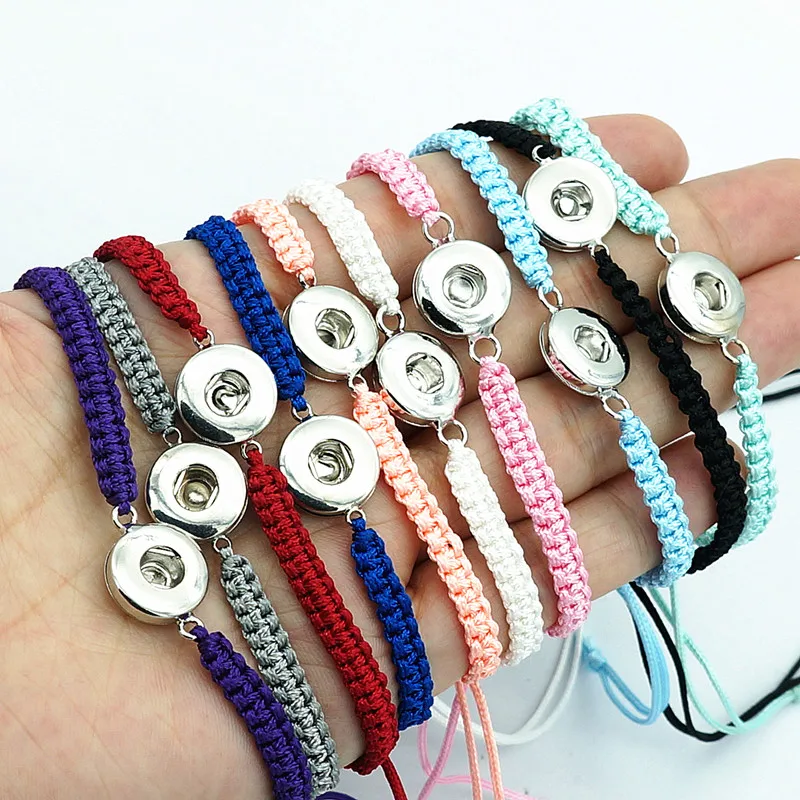 Fashion Colorful manual Rope snap bracelets 15cm adjustable kids fit 12mm snap buttons wholesale SE0145