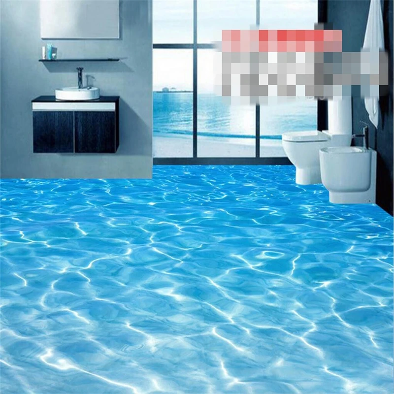 beibehang Custom Photo 3D Wearable PVC Flooring Seawater Water Ripple Toilet Bathroom Bedroom 3D Floor papel de parede