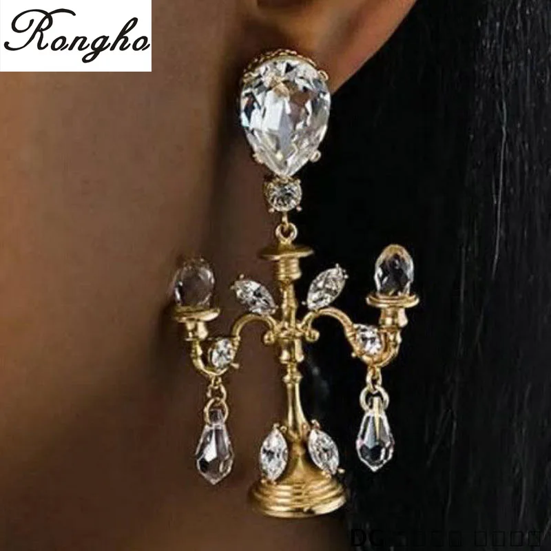 New Baroque Vintage Crystal Droplight Stud Earrings for Women Fashion jewelry 2017 Gold metal earrings Pendant Brincos Bijoux