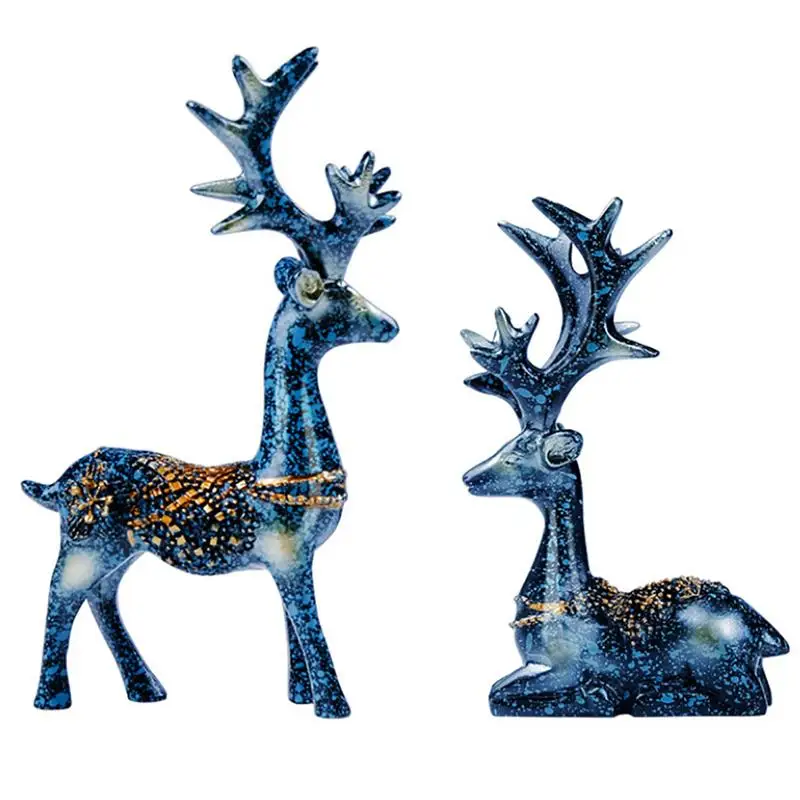 

A Pair Of Deers Creative Nordic Style Crafts Desk Decoration Set Creative Lovely Elk Table Resin Figurine Car Interior Decor