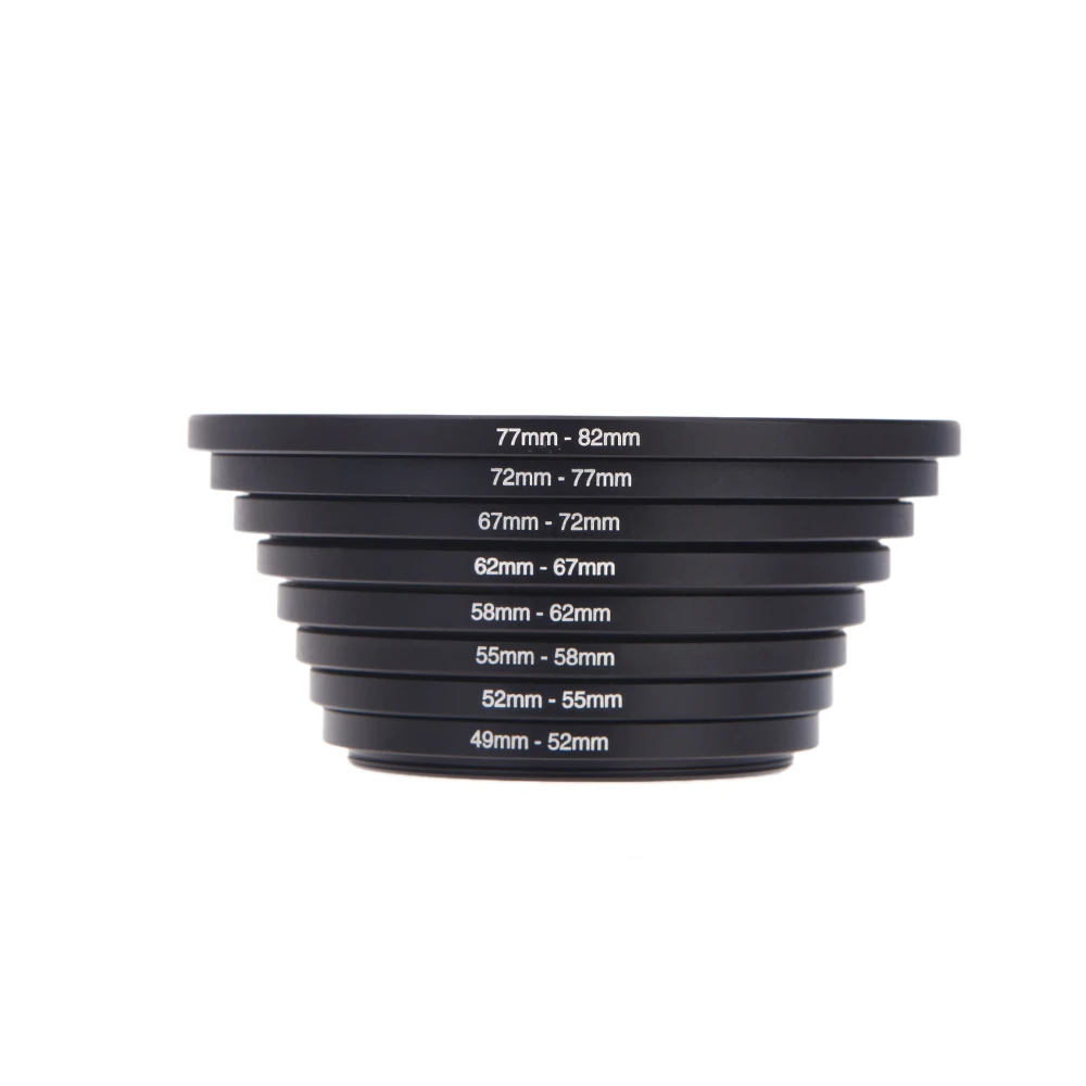 8pcs Filter Step Up Rings Adapter 49-52-55-58-62-67-72-77-82mm 49mm-82mm Filter Lens Camera Accessories High Quality