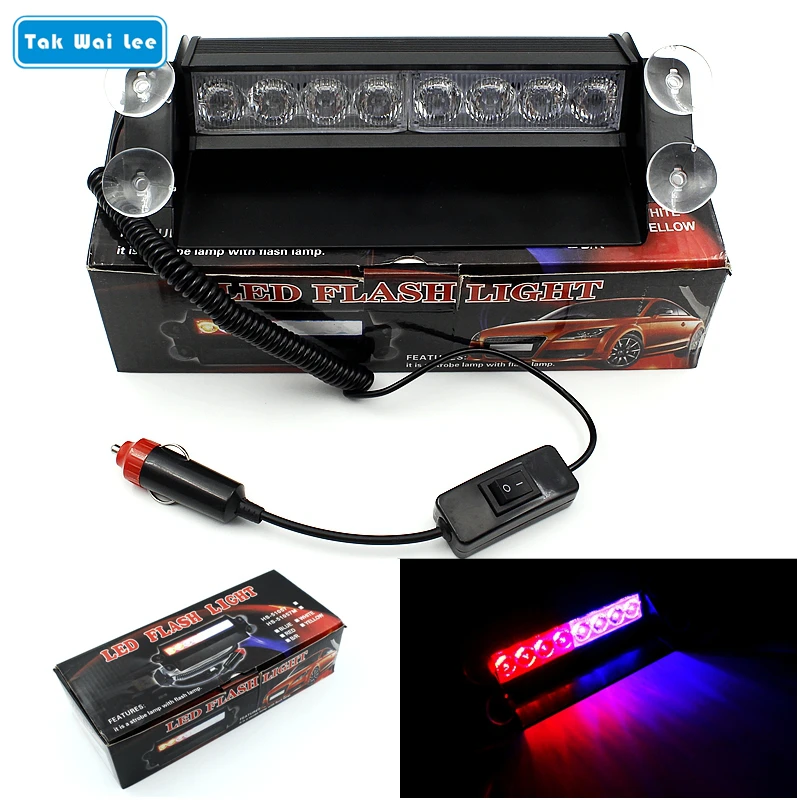 Tak Wai Lee 2X8 LED 3 Mode Strobe Flash Warning Light External Car Styling Red Blue Source Fireman Police Beacon Emergency Lamp