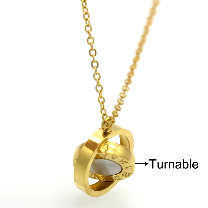 Fashion Spinner Black White Turnable Pendant Necklace For Women Stainless Steel Wedding Female Necklace Wholesale Cool Jewelry