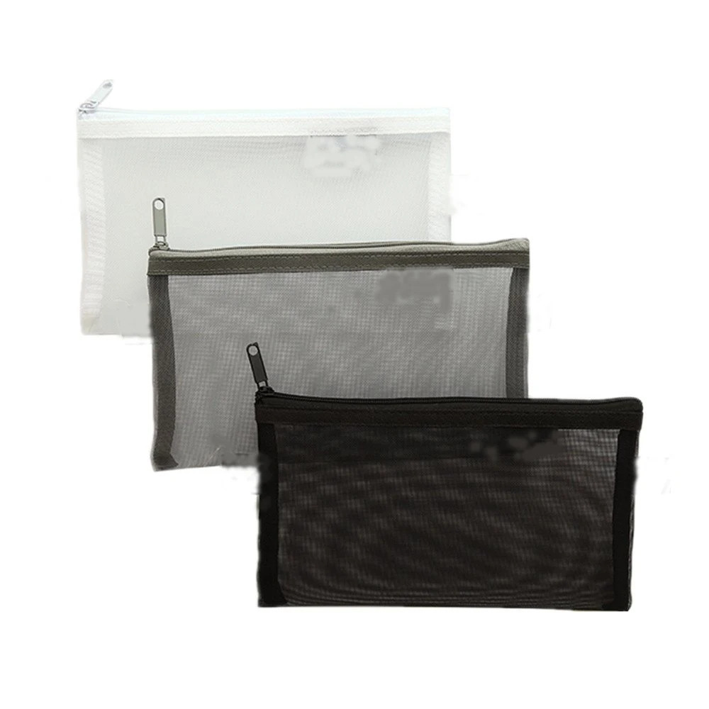 

3 Solid Color Choose Mesh Zipper Pencil Case Transparent Mesh Pencil Case Pencil Case Student Stationery Office Bill Receive Bag