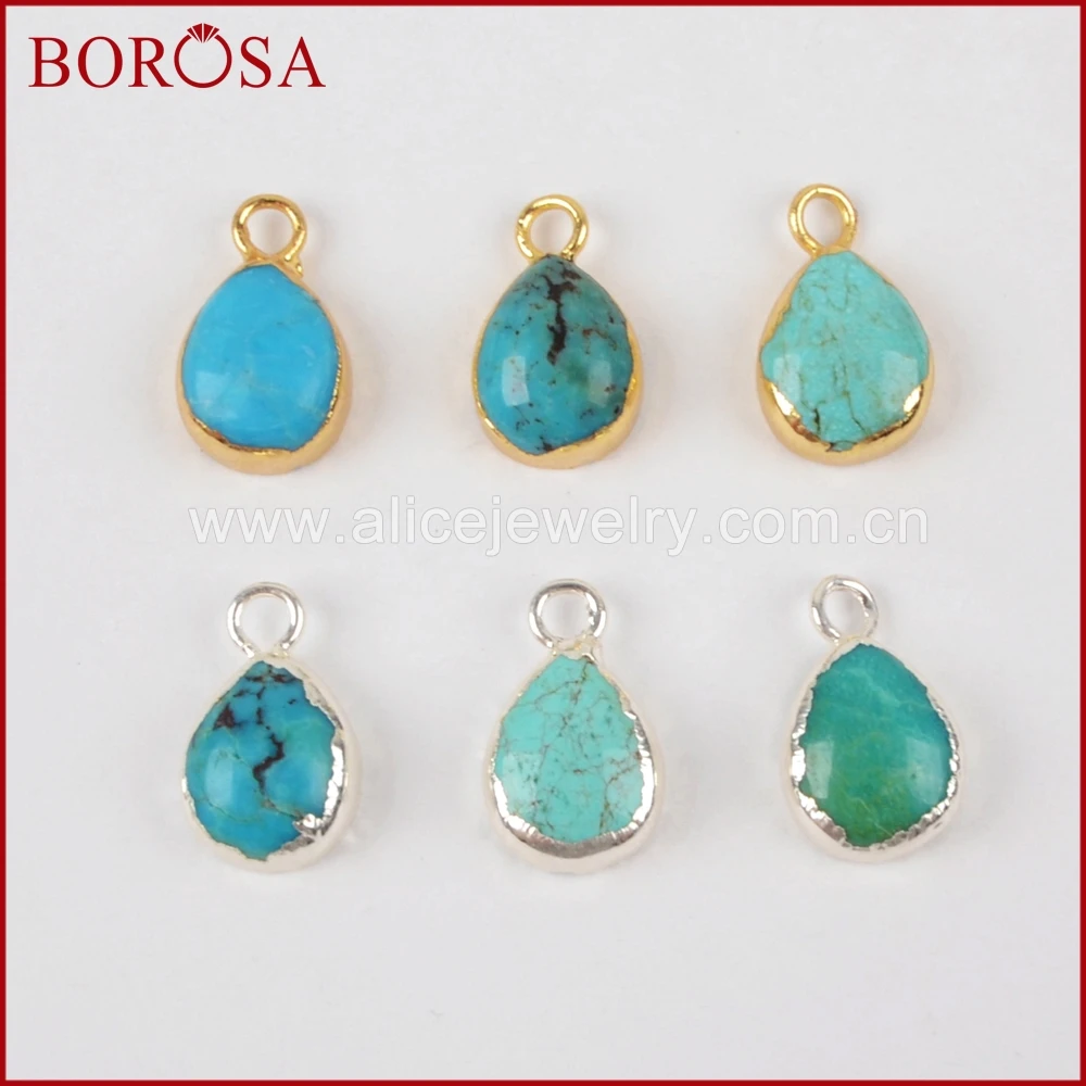 

BOROSA New Arrival Gold Color 100% Natural Blue Stone Teardrop Druzy Charm Gems for DIY Jewelry Making for Women G1371 S1371