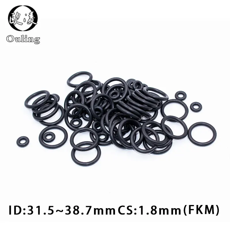 5PCS  Fluorine rubber Ring Black FKM O ring Seal 1.8mm Thickness ID31.5/32.5/34.5/35.5/36.5/37.5/38.7mm O-Ring Seal Ring Gasket