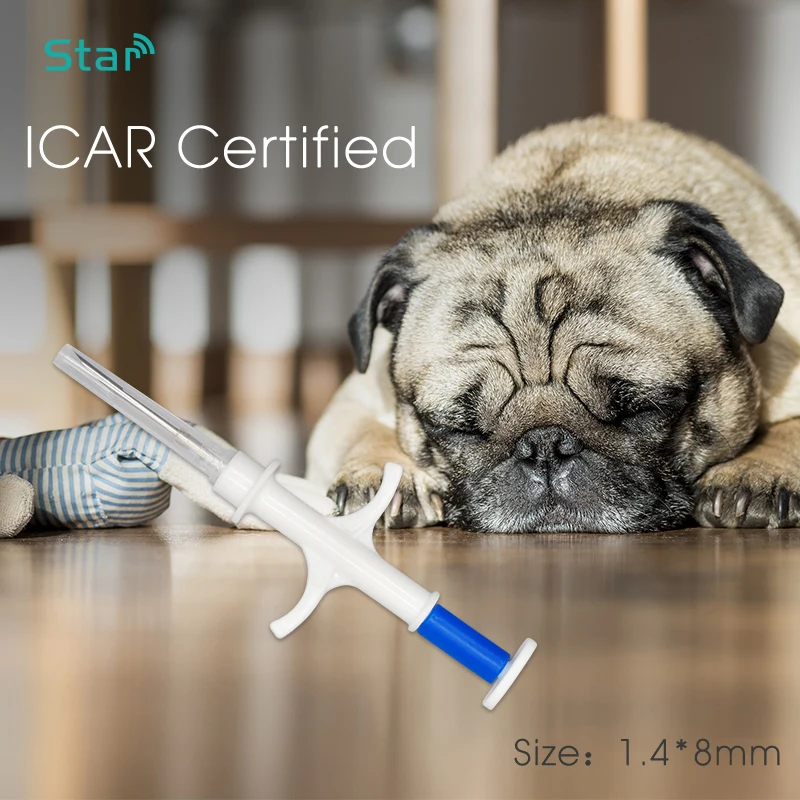 

(100pcs) animal microchip 1.4*8mm RFID transponder pet syringe 134.2khz Glass tube animal tags ISO11784/5 FDX-B with injector