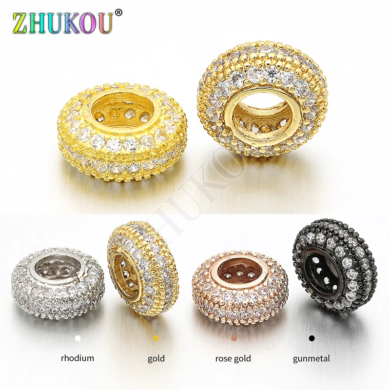 2Pcs,Handmade Brass Cubic Zirconia Spacer Beads DIY Women Necklace Pendant Jewelry Accessory Findings, Hole: 1.5mm, Model: VZ18
