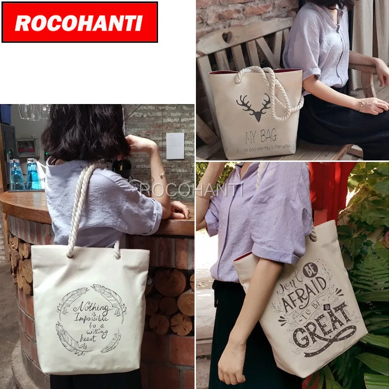 100x Custom White Canvas Rope handle bag Canvas Tote Bag Beach Bag Thick 16 oz. for Gift Packaging Bags