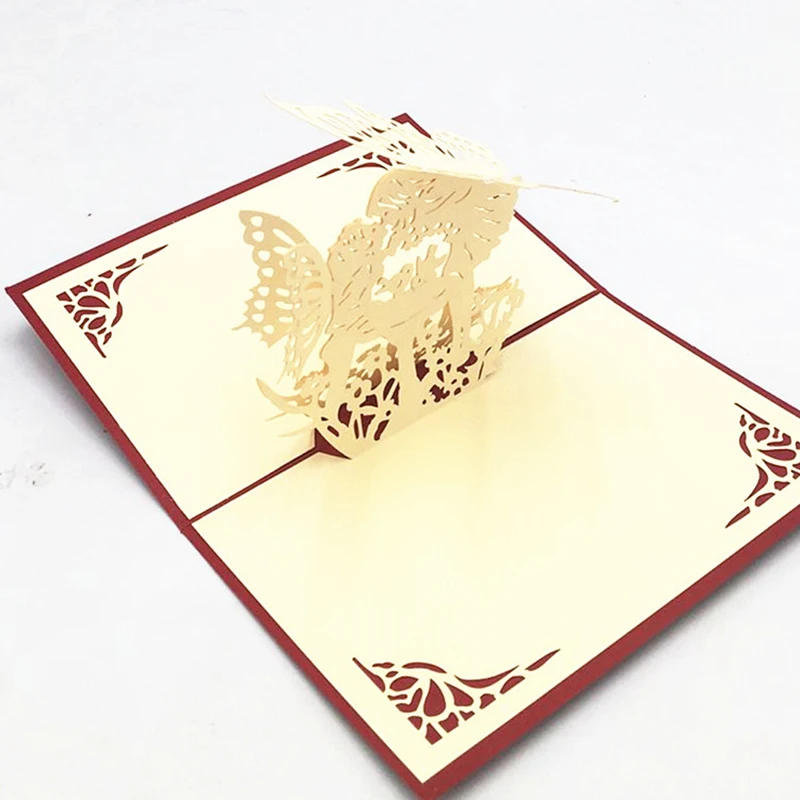 1pcs Laser Cut Angel Kiss Paper 3D Pop Up Greeting Card Wedding Invitation Birthday Valentine's Day Postcards Decoration Gifts