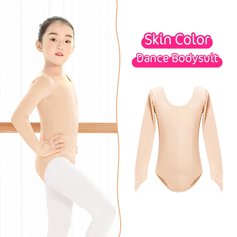 Children Long Sleeve Nude Leotard Kids Gymnastics /Ballet Dance Leotard Girls Flesh Underwear Skin High Elastic Bodysuit