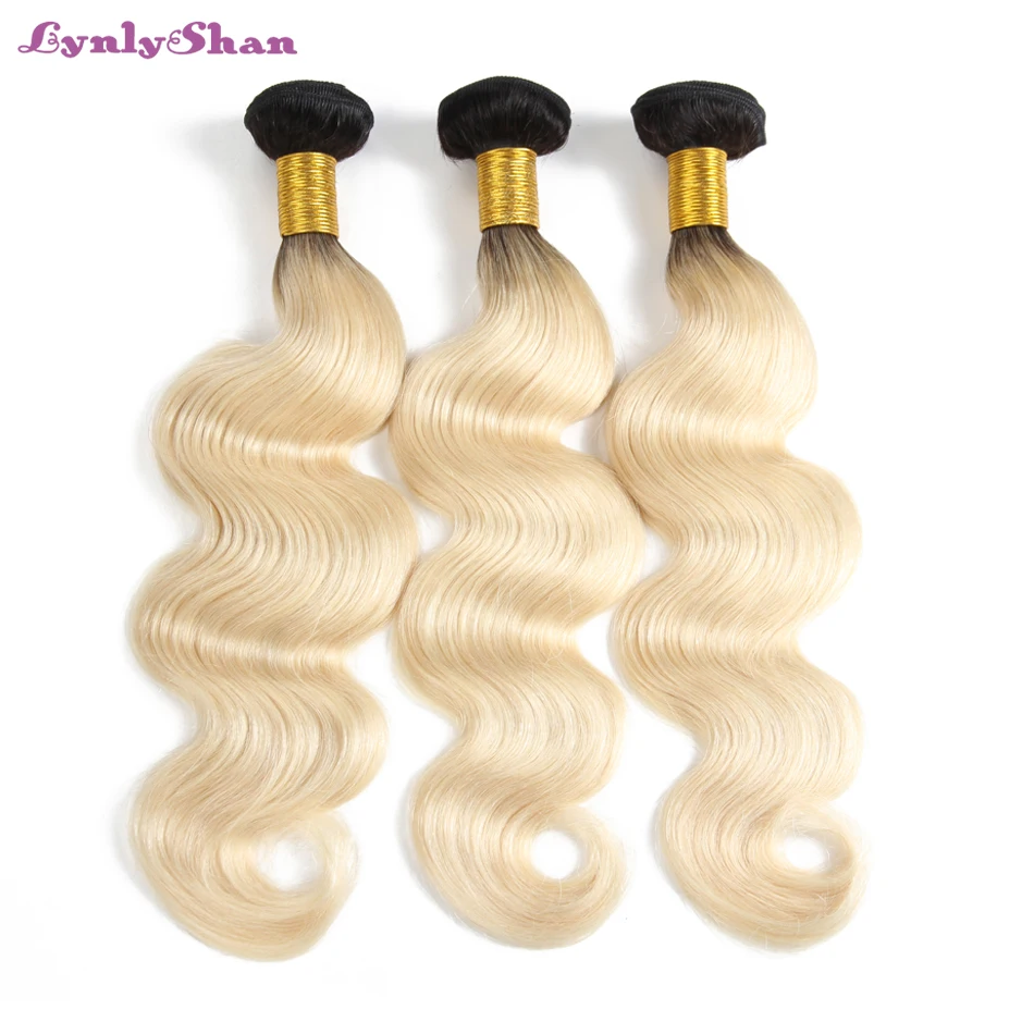 Lynlyshan Hair Blonde Body Wave 1/3 Pcs Color 613 Peruvian Body Wave Hair Bundles Remy Light Honey Blonde Human Hair Bundles