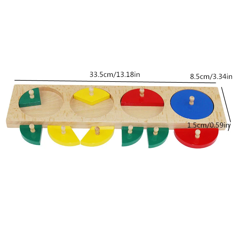 Montessori Baby drewniane zabawki wczesna edukacja chwytanie puzzle matematyka wycinane frakcje koła 1-4