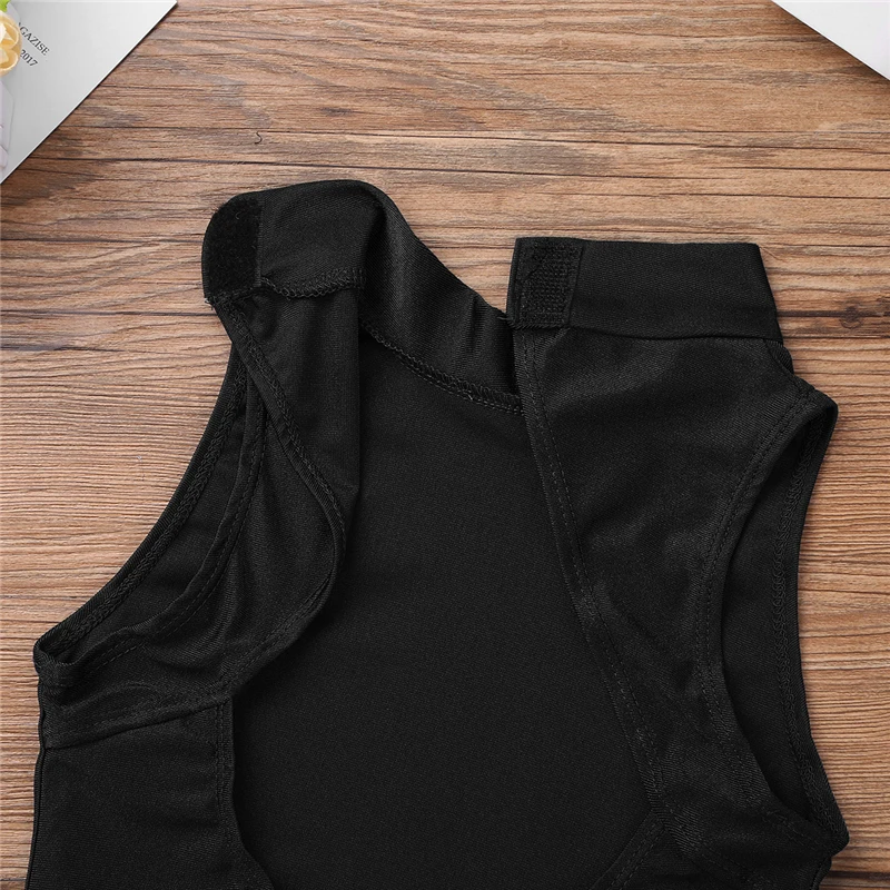 Kids Teens Sleeveless Mock Neck Professional Ballet Dancewear Girls Gymnastics Leotard Gym Workout Bodysuit Performance Costume