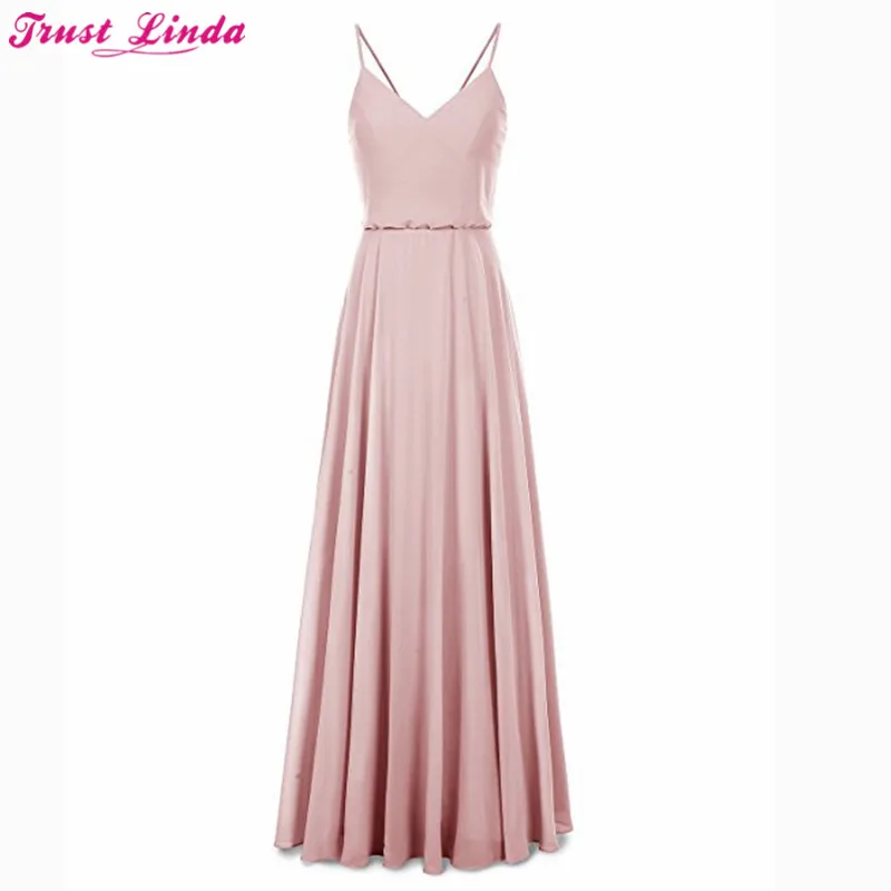 

Charming Long Bridesmaid Dresses Spaghetti Chiffon Wedding Guest Dress Simple A-line Bridal Party Gowns Prom Wear