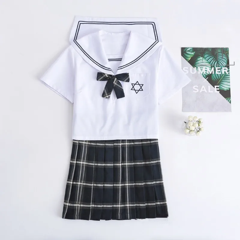 Japanse Uniform Jk Sets School Uniformen Meisjes Zeshoekige Ster Hoge School Uniformen Vrouwen Sailor Suits Wit Shirt + Plaid Rok