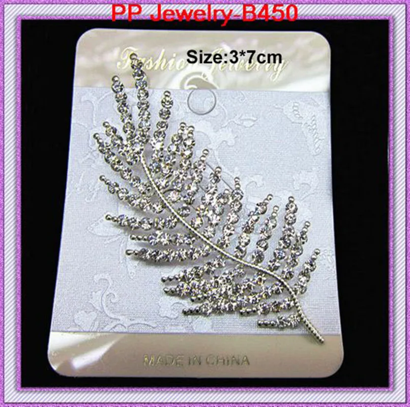 Wholesale!!(60pcs/lot)Silver plated Glittered Crystal rhinestone alloy leaf brooches!!