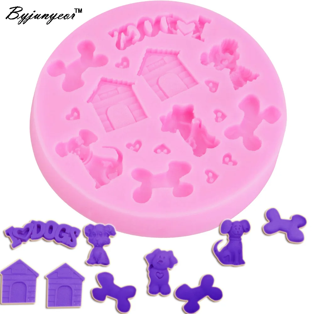 Byjunyeor M004 Puppy Bone Dog House UV Resin Silicone Mold Fondant Chocolate Candy Lollipop Crystal Epoxy Soft Clay Bake Tools