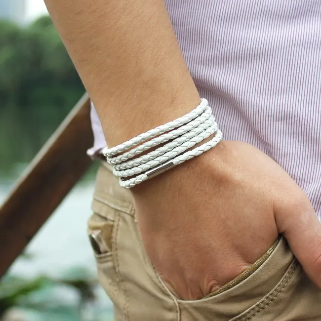 5 Layer Leather Bracelets & Charm Bangle Set, Handmade