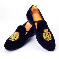 Harpelunde Men Dress Shoes Handmade Bullion Black Velvet Loafers Fashion Smoking Slippers Size 6-14