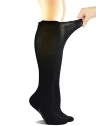 Calcetines hasta la rodilla de bambú con encaje sin costuras para mujer, medias para diabéticos con puntera sin costuras, 4 pares