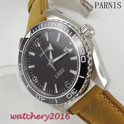 New 45mm Parnis Black Dial Stainless Steel Case Date adjust 21 jewels MIYOTA Automatic Movement Men's wristWatch