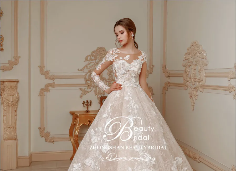 PartyWedding Dress  100% Real Photos Luxury Court Train Lace Appliques tulle Regular Sleeve and flowers lace with pearls XF16120