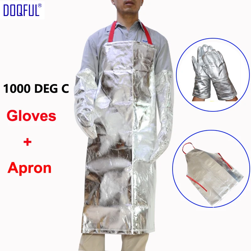 

Thermal Radiation 1000 Degree Aluminized Gloves With Work Apron Heat Resistant High Temperature Working Aluminum Foil Glove