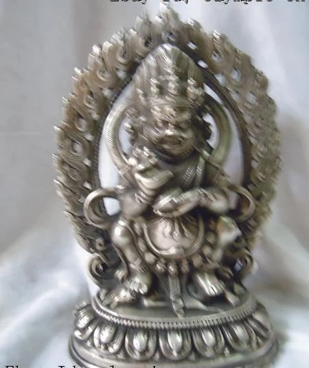 Tibet silver carved Buddhism Mahakala buddha Sculpture statue