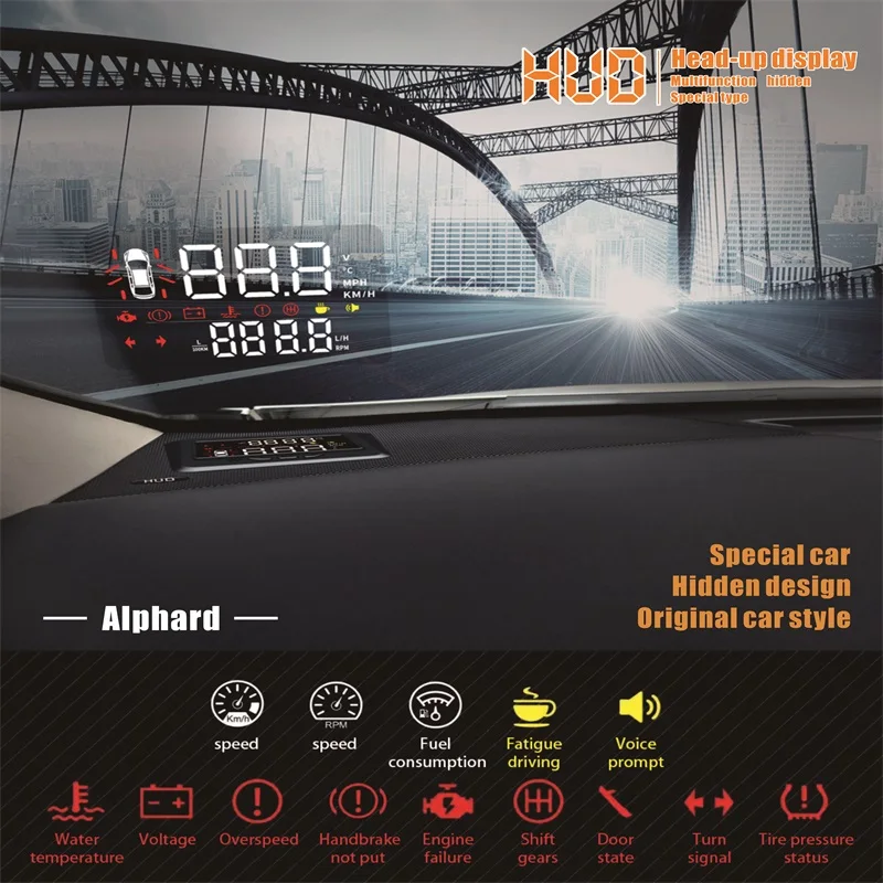 

Loyal Defender HUD Ultra-Clear Head Up Display for 2018 New Alphard safety warning alarm system for Left/Right Hand Drive Car