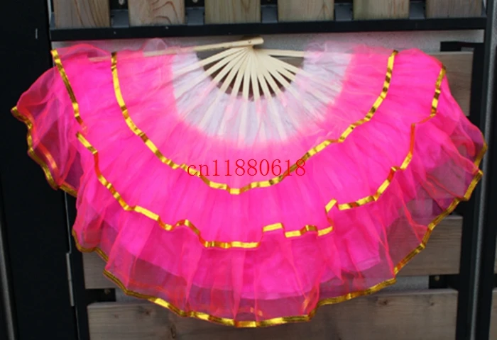 20pcs/lot Free shipping 3 layer Chinese silk dance fan KungFu FAN Belly Dancing Fans with golden edge