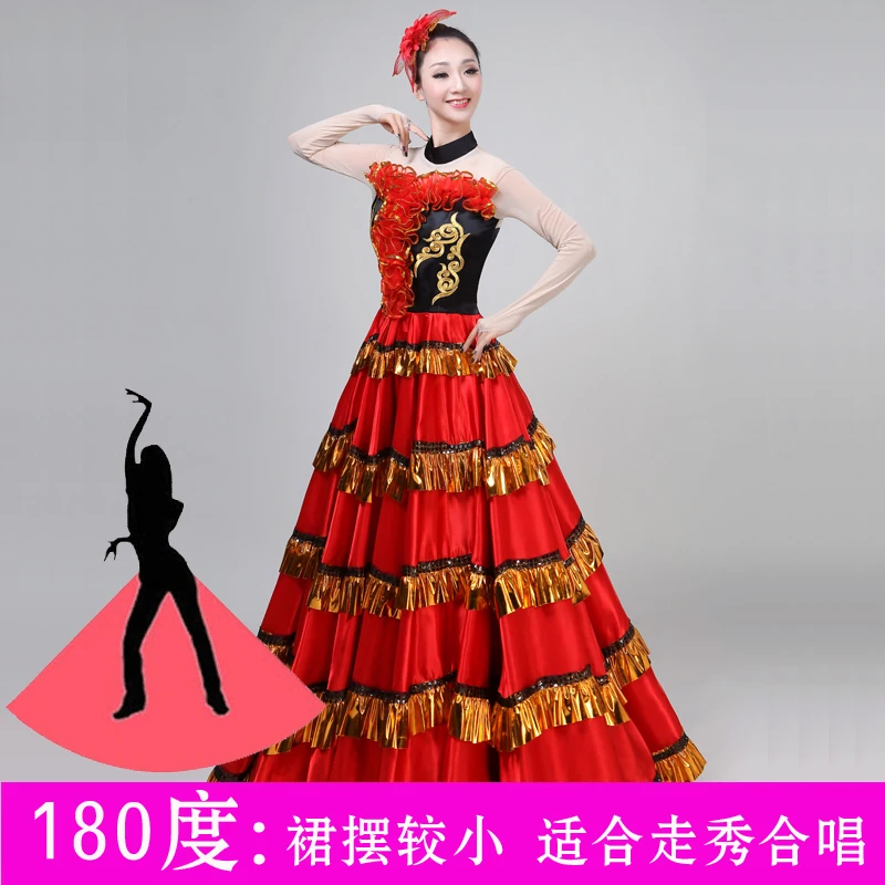 Red Spanish Large Swing Dress Opening Dance Full-skirt Flamengo Spanish Stage Dance Female Costume Chorus Performance Dress H558