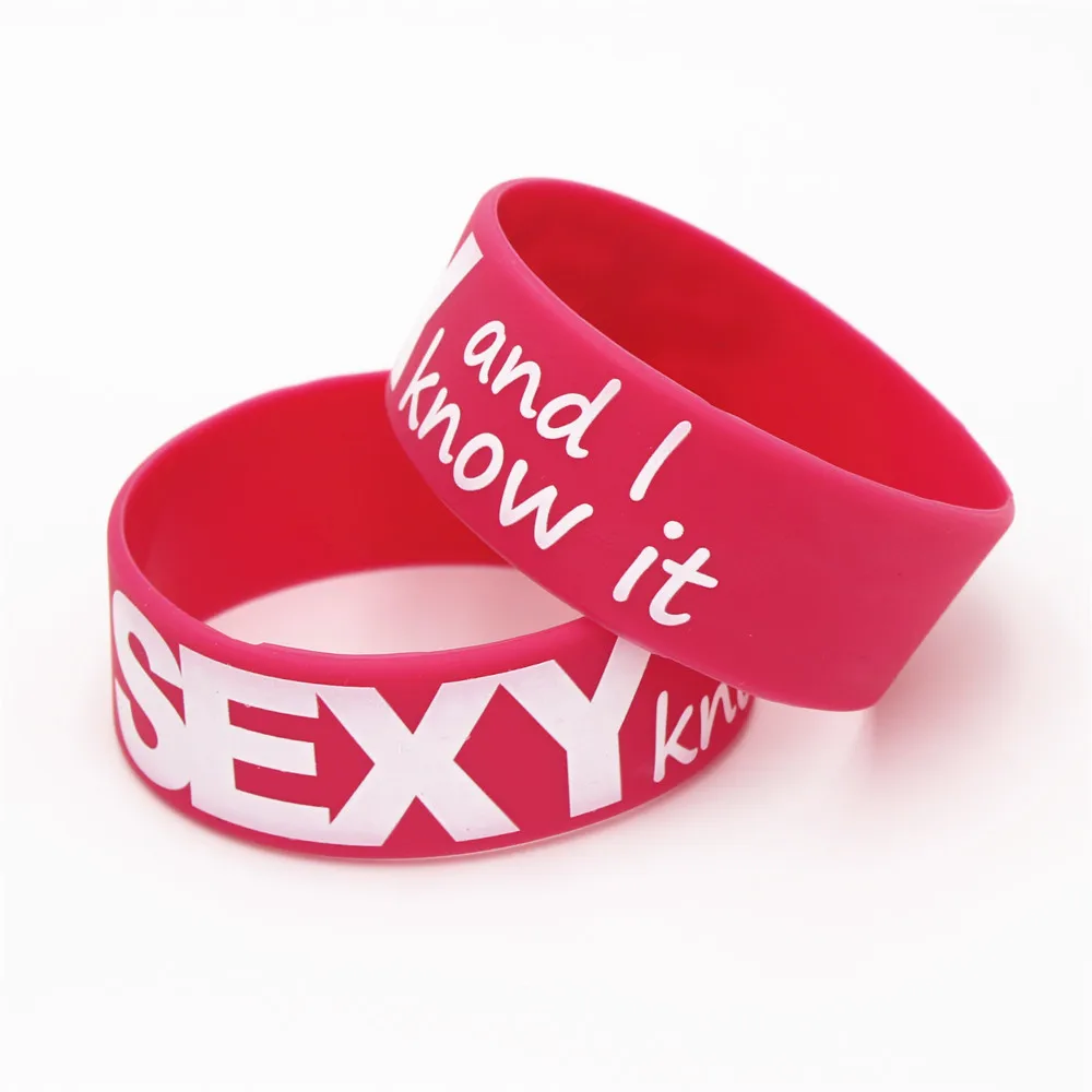 1PC Silicone Bracelets Bangles SEXY and I Know It Wrist Band Men Black Red Letter Bracelet Couple Women Men Jewelry Gift SH115