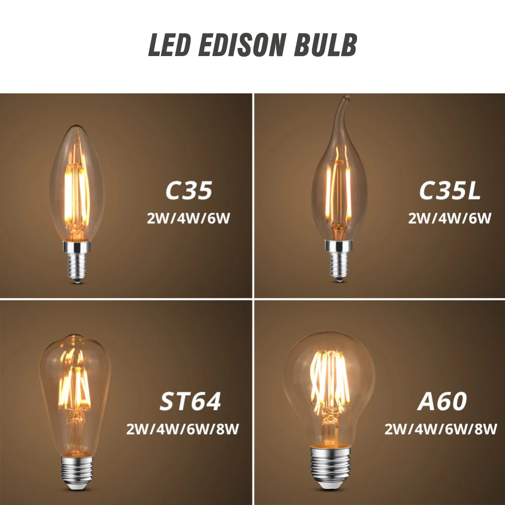 KARWEN LED Edison Bulb E27 220V E14 2W 4W 6W 8W Retro Filament Lamp A60 ST64 G80 G95 T45 Vintage LED Filament Ampoule Lighting