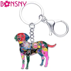 Bonsny Enamel Labrador Dog Key Chain Key Ring New Jewelry For Women Girls Bag Charm Pendant Car Key Holder Keychain Accessories