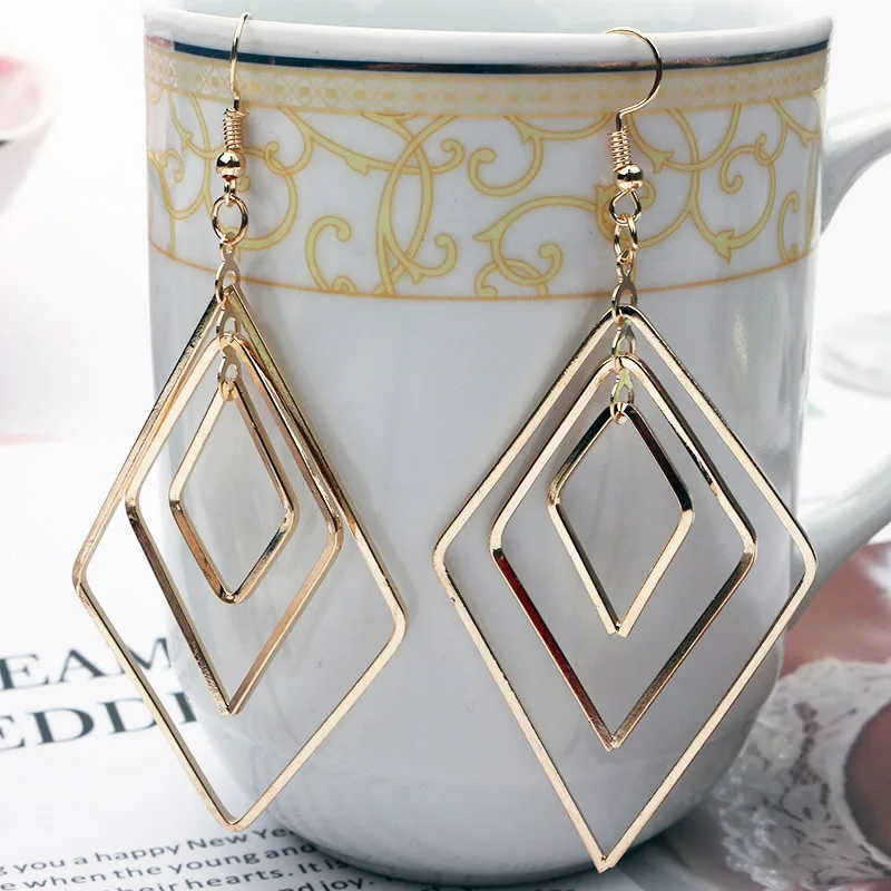 New Trend Jewelry Drop Earrings Simple Fashion Hollow Geometric Metal Earrings Temperament Personality Wild Ladies Earring